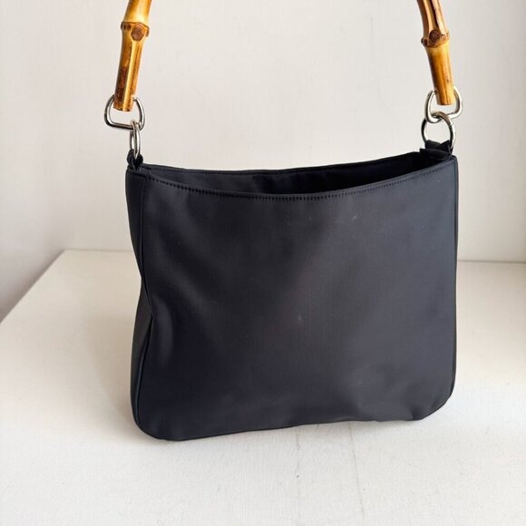 Vintage Banana Republic Black Nylon Bag w Bamboo Handle - Picture 2 of 9